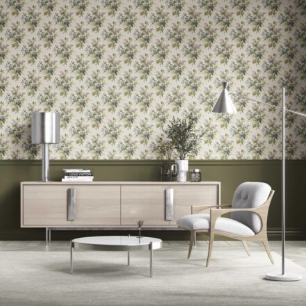 'Bolina' English Floral Print Wallpaper (Cream/ Blue/ Green) - Image 2