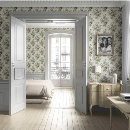 'Bolina' English Floral Print Wallpaper (Cream/ Blue/ Green) - Image 4