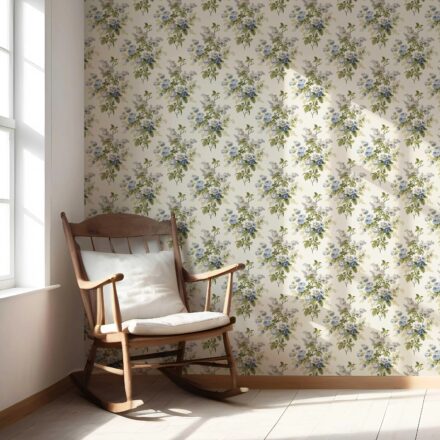 'Bolina' English Floral Print Wallpaper (Cream/ Blue/ Green) - Image 5