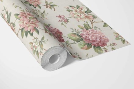 'Ortensia' Modern Floral Block Print Wallpaper (Blush Pink/ Green) - Image 3