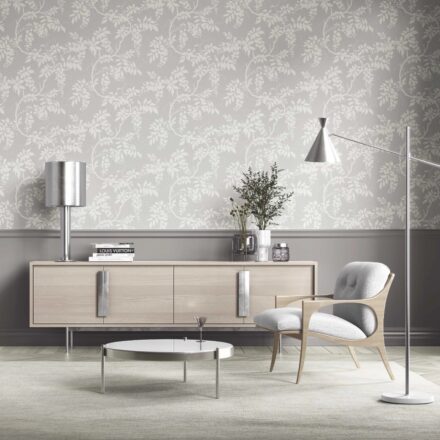 'Sassari' Neutral Floral Vine/ Botanical Wallpaper (Dove Grey/ Off-White) - Image 2