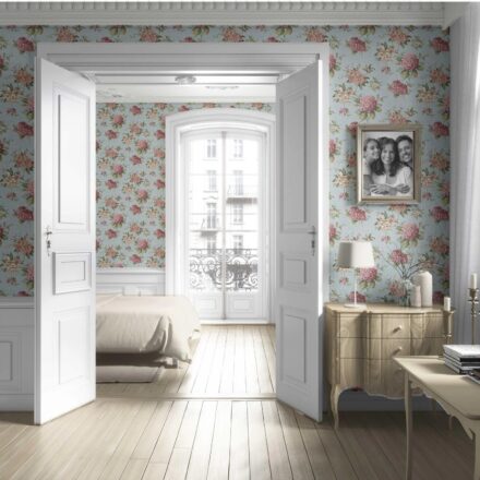 'Beetrice' Modern Floral Block Print Wallpaper (Blue/ Pink/ Green) - Image 4