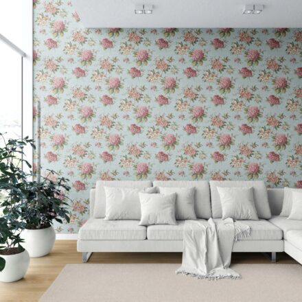 'Beetrice' Modern Floral Block Print Wallpaper (Blue/ Pink/ Green) - Image 6