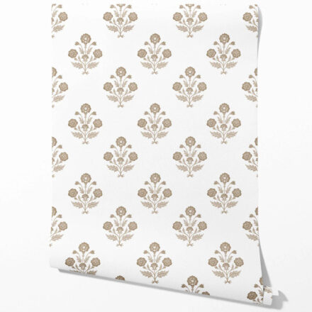 'Mehulika' Neutral Floral Block Print Wallpaper (Brown/ White)