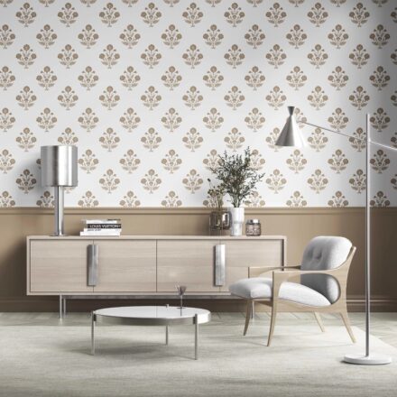 'Mehulika' Neutral Floral Block Print Wallpaper (Brown/ White) - Image 2