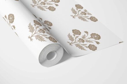 'Mehulika' Neutral Floral Block Print Wallpaper (Brown/ White) - Image 3