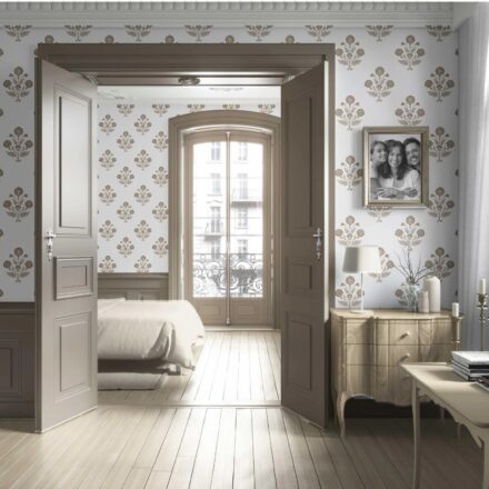 'Mehulika' Neutral Floral Block Print Wallpaper (Brown/ White) - Image 4