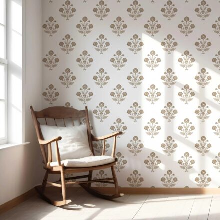 'Mehulika' Neutral Floral Block Print Wallpaper (Brown/ White) - Image 5