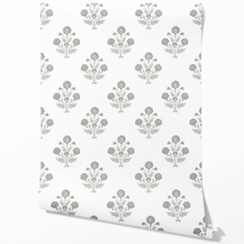 'Ratan Palm' Neutral Floral Block Print Wallpaper (Stormy Gray/ Taupe/ White)