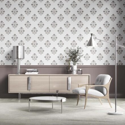 'Ratan Palm' Neutral Floral Block Print Wallpaper (Stormy Gray/ Taupe/ White) - Image 2