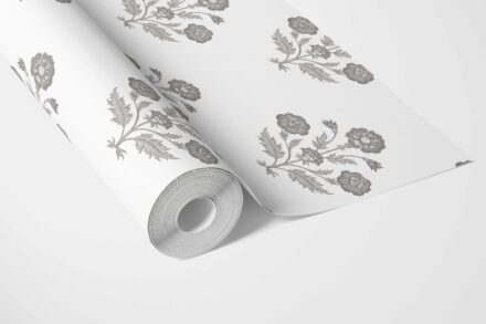 'Ratan Palm' Neutral Floral Block Print Wallpaper (Stormy Gray/ Taupe/ White) - Image 3