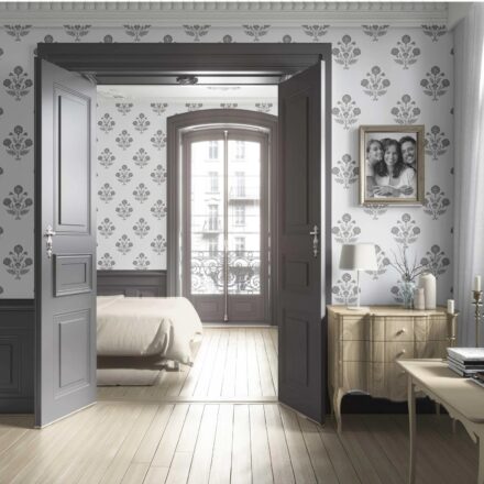 'Ratan Palm' Neutral Floral Block Print Wallpaper (Stormy Gray/ Taupe/ White) - Image 4