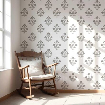 'Ratan Palm' Neutral Floral Block Print Wallpaper (Stormy Gray/ Taupe/ White) - Image 5