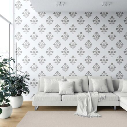 'Ratan Palm' Neutral Floral Block Print Wallpaper (Stormy Gray/ Taupe/ White) - Image 6