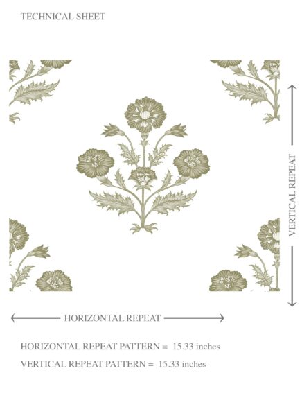 'Sanganeri' Floral Block Print Wallpaper (Olive Green/ White) - Image 8