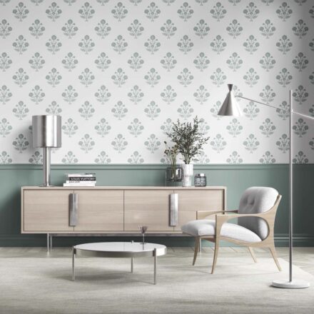 'Aubrey' Floral Block Print Wallpaper (Duck Egg Blue/ White) - Image 2