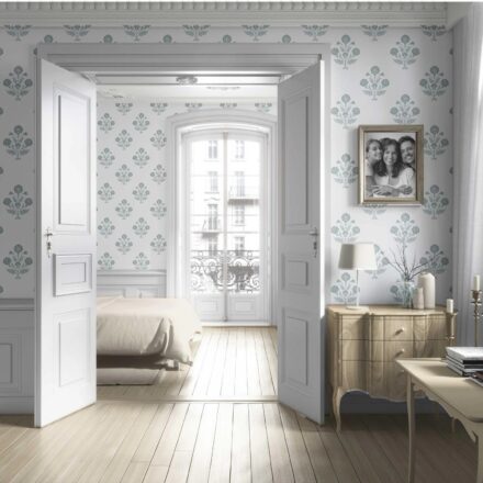'Aubrey' Floral Block Print Wallpaper (Duck Egg Blue/ White) - Image 4