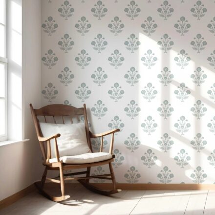 'Aubrey' Floral Block Print Wallpaper (Duck Egg Blue/ White) - Image 5