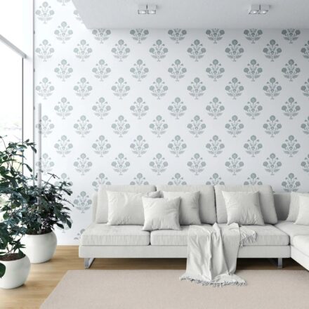 'Aubrey' Floral Block Print Wallpaper (Duck Egg Blue/ White) - Image 6