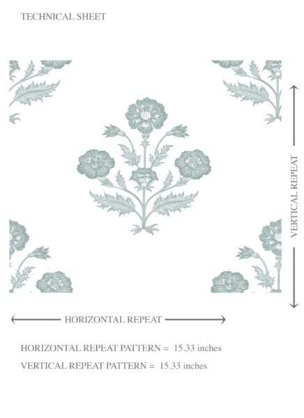'Aubrey' Floral Block Print Wallpaper (Duck Egg Blue/ White) - Image 8