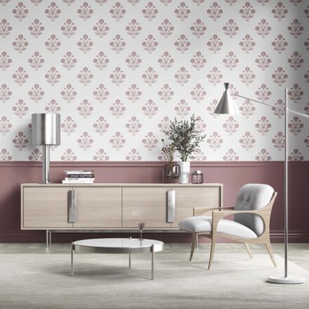 'Lantana' Floral Block Print Wallpaper (Light Rose Pink/ White) - Image 2