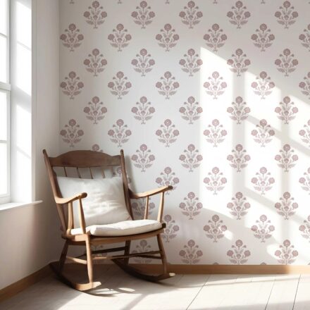 'Lantana' Floral Block Print Wallpaper (Light Rose Pink/ White) - Image 5