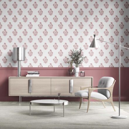 'Inaja' Floral Block Print Wallpaper (Pink/ White) - Image 2