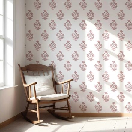 'Inaja' Floral Block Print Wallpaper (Pink/ White) - Image 5