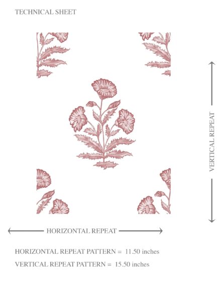 'Inaja' Floral Block Print Wallpaper (Pink/ White) - Image 8