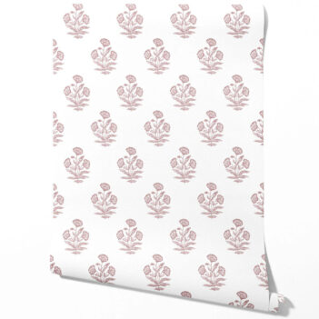 'Rincon' Floral Block Print Wallpaper (Light Pink/ White)