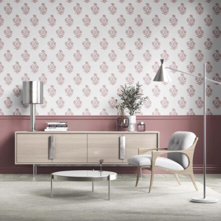 'Rincon' Floral Block Print Wallpaper (Light Pink/ White) - Image 2