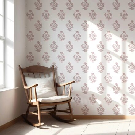 'Rincon' Floral Block Print Wallpaper (Light Pink/ White) - Image 5
