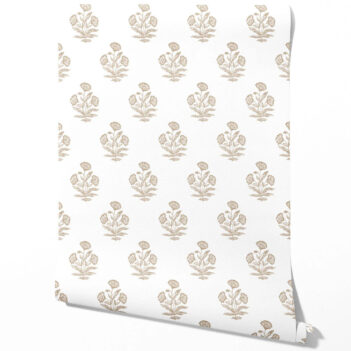 'Vale of Eden' Neutral Floral Block Print Wallpaper (Beige/ Taupe/ White)