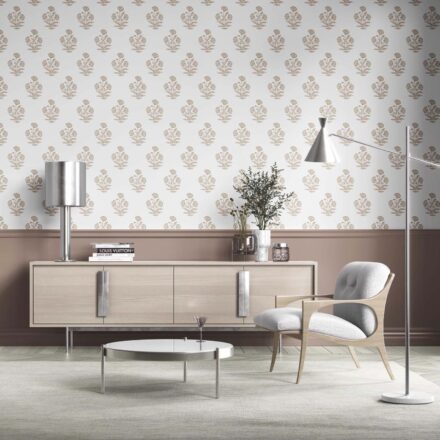 'Vale of Eden' Neutral Floral Block Print Wallpaper (Beige/ Taupe/ White) - Image 2