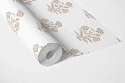 'Vale of Eden' Neutral Floral Block Print Wallpaper (Beige/ Taupe/ White) - Image 3