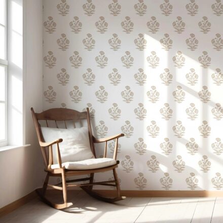'Vale of Eden' Neutral Floral Block Print Wallpaper (Beige/ Taupe/ White) - Image 5