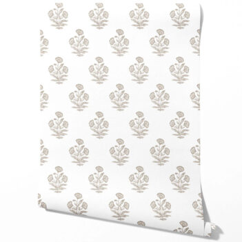 'Dry Azalea' Neutral Floral Block Print Wallpaper (Greige/ Warm Gray/ White)