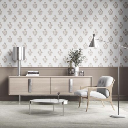 'Dry Azalea' Neutral Floral Block Print Wallpaper (Greige/ Warm Gray/ White) - Image 2
