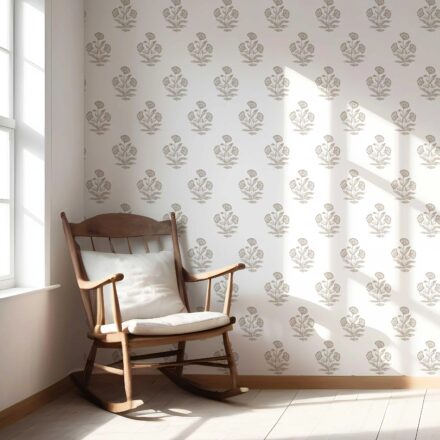 'Dry Azalea' Neutral Floral Block Print Wallpaper (Greige/ Warm Gray/ White) - Image 5