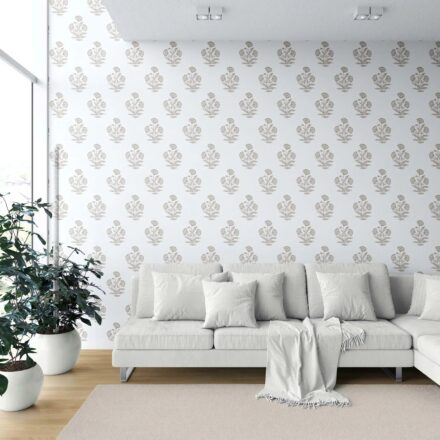 'Dry Azalea' Neutral Floral Block Print Wallpaper (Greige/ Warm Gray/ White) - Image 6