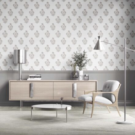 'Buran' Neutral Floral Block Print Wallpaper (Gray/ White) - Image 2
