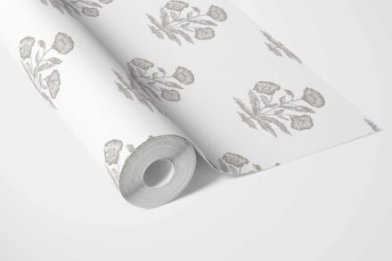 'Buran' Neutral Floral Block Print Wallpaper (Gray/ White) - Image 3