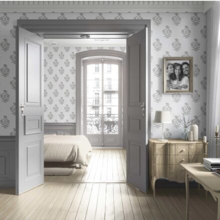 'Buran' Neutral Floral Block Print Wallpaper (Gray/ White) - Image 4