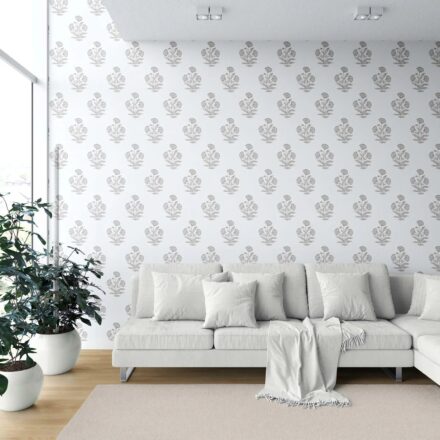 'Buran' Neutral Floral Block Print Wallpaper (Gray/ White) - Image 6