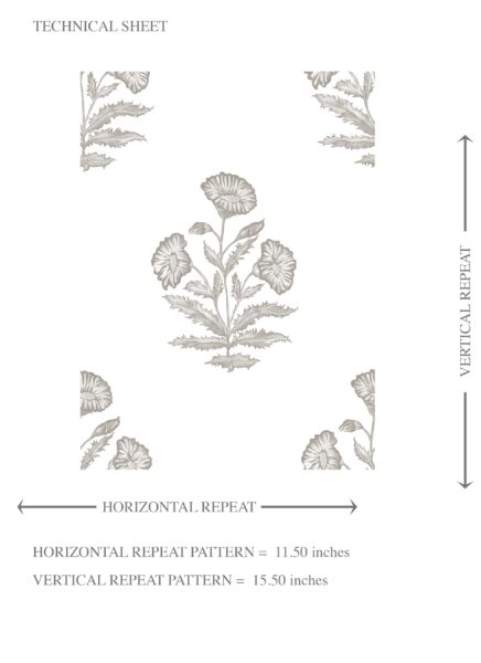 'Buran' Neutral Floral Block Print Wallpaper (Gray/ White) - Image 8