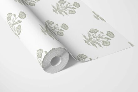 'Gladiolus' Floral Block Print Wallpaper (Green/ White) - Image 3