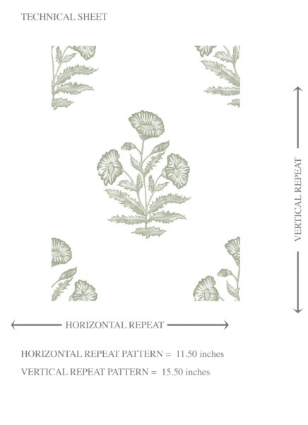 'Gladiolus' Floral Block Print Wallpaper (Green/ White) - Image 8