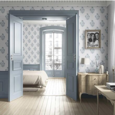 'Bernon' Floral Block Print Wallpaper (Sage Blue/ White) - Image 4