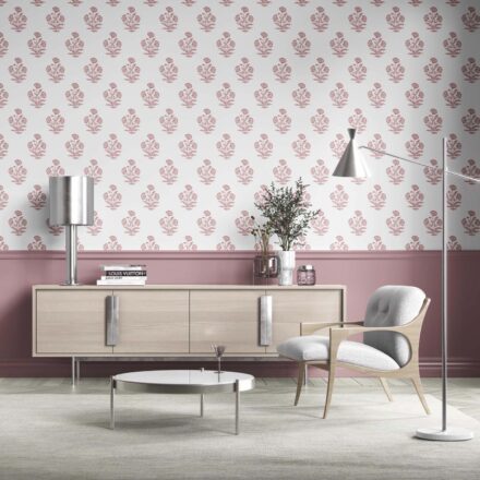 'Tuberose' Floral Block Print Wallpaper (Soft Pink/ White) - Image 2