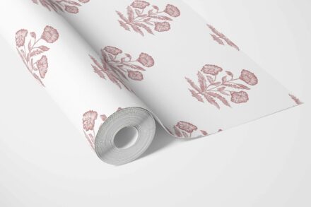 'Tuberose' Floral Block Print Wallpaper (Soft Pink/ White) - Image 3